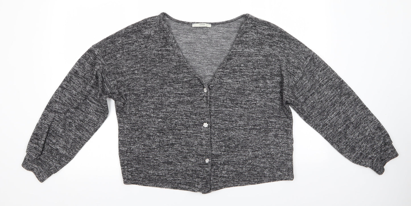 George Womens Grey Round Neck  Viscose Cardigan Jumper Size 16   - Black Grey Fleck Gem Like Daisy buttons