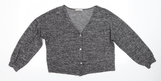 George Womens Grey Round Neck  Viscose Cardigan Jumper Size 16   - Black Grey Fleck Gem Like Daisy buttons