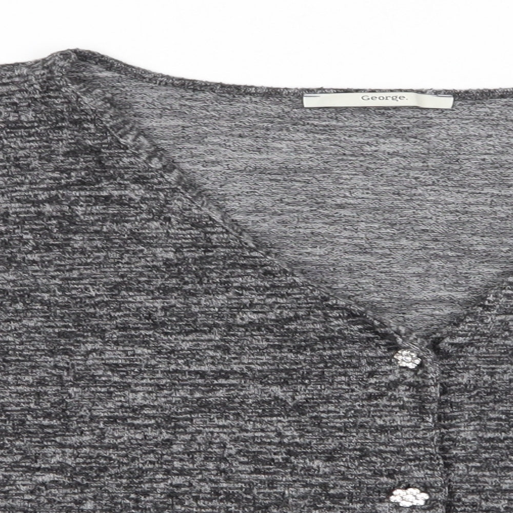 George Womens Grey Round Neck  Viscose Cardigan Jumper Size 16   - Black Grey Fleck Gem Like Daisy buttons