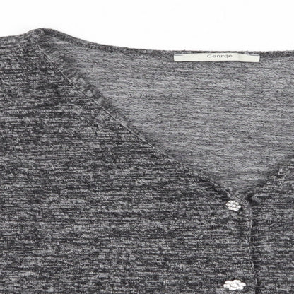 George Womens Grey Round Neck  Viscose Cardigan Jumper Size 16   - Black Grey Fleck Gem Like Daisy buttons