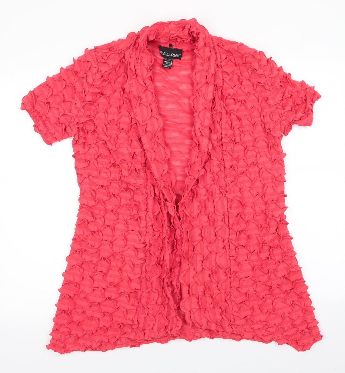 Additional front view of Rank Lyman women’s orange jacket, size UK 10, - ruffled stripes