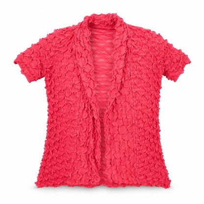Front view of Rank Lyman women’s orange jacket, size UK 10, - ruffled stripes