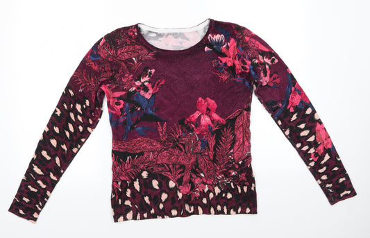 Klass Womens Purple Round Neck Floral Viscose Pullover Jumper    - Animal & Floral print combined