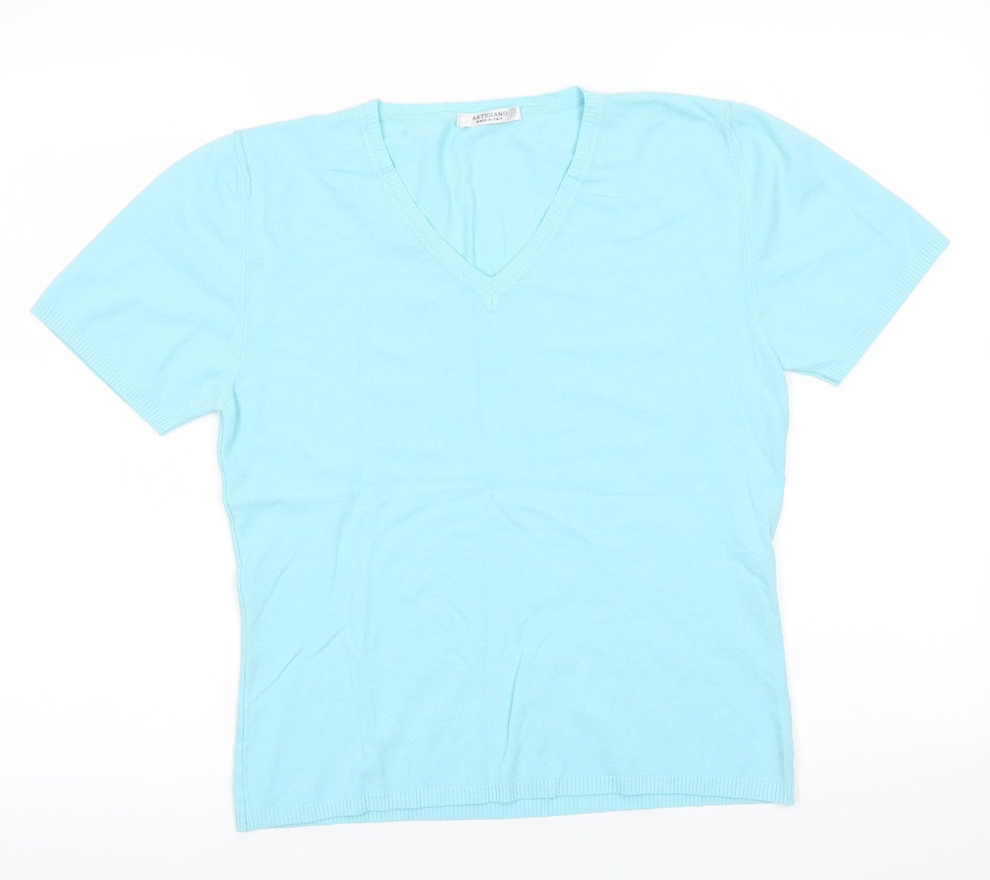 Artigiano Womens Blue V-Neck  Viscose Pullover Jumper Size 16   - Turquoise