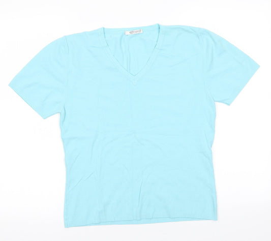 Artigiano Womens Blue V-Neck  Viscose Pullover Jumper Size 16   - Turquoise