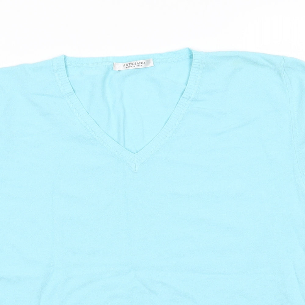 Artigiano Womens Blue V-Neck  Viscose Pullover Jumper Size 16   - Turquoise