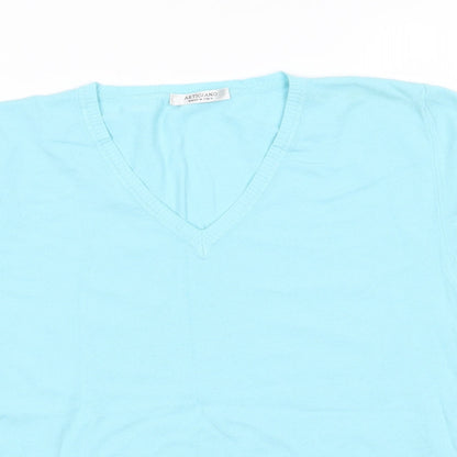 Artigiano Womens Blue V-Neck  Viscose Pullover Jumper Size 16   - Turquoise