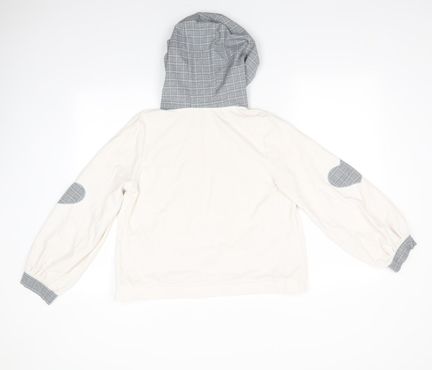 Unbl Womens Ivory Animal Print  Pullover Hoodie Size M   - I am a Rabbit I like Radish! Fabric Hood Cuffs Elbow pads