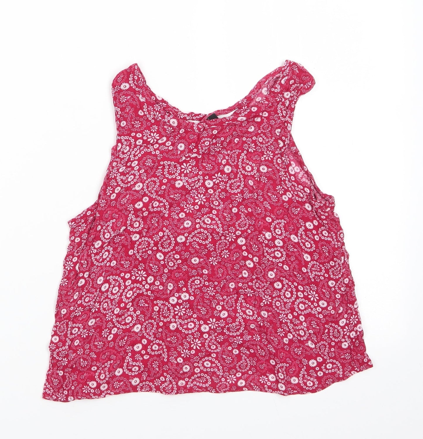 New Look 915 Generation Girls Red Floral Viscose Basic Blouse Size 13 Years Scoop Neck  - White flowers
