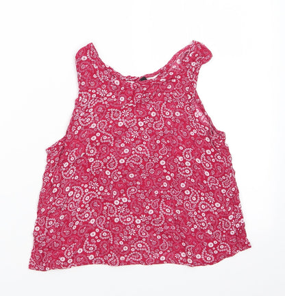New Look 915 Generation Girls Red Floral Viscose Basic Blouse Size 13 Years Scoop Neck  - White flowers