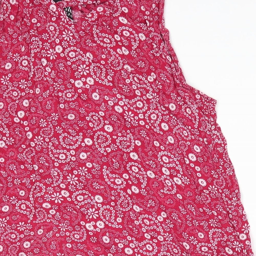New Look 915 Generation Girls Red Floral Viscose Basic Blouse Size 13 Years Scoop Neck  - White flowers
