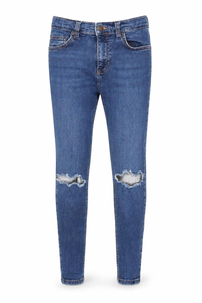 Front view of Topshop women’s blue cotton skinny jeans, size UK 26, in, 24-inch leg regular - cropped