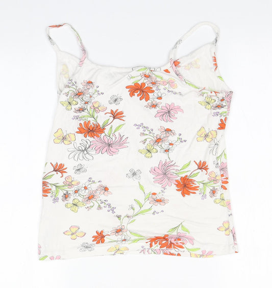 Preworn Mens White Floral Viscose  T-Shirt  Round Neck