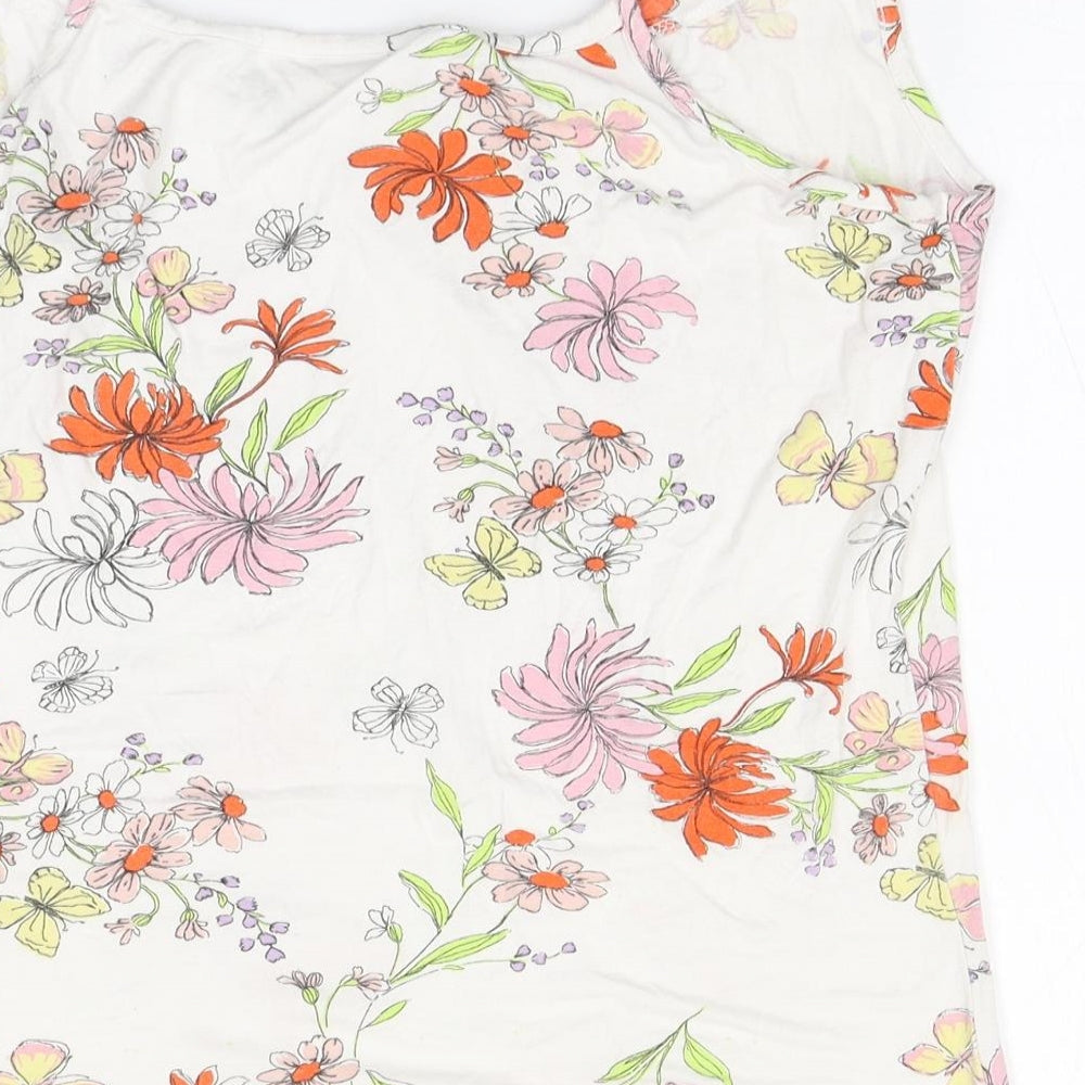 Preworn Mens White Floral Viscose  T-Shirt  Round Neck