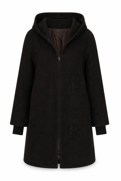 Front view of EVELIN BRANDT women’s brown overcoat coat, size UK 10