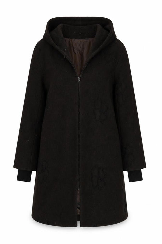 Front view of EVELIN BRANDT women’s brown overcoat coat, size UK 10