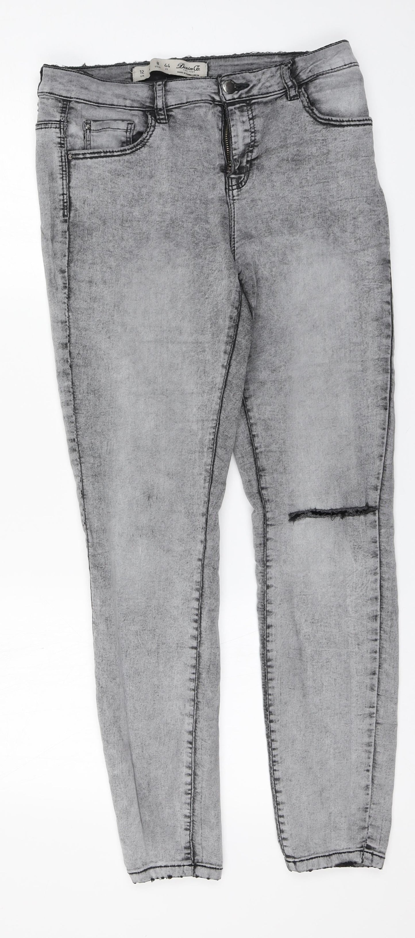 Denim & Co. Womens Grey  Cotton Trousers  Size 12 L28 in Regular