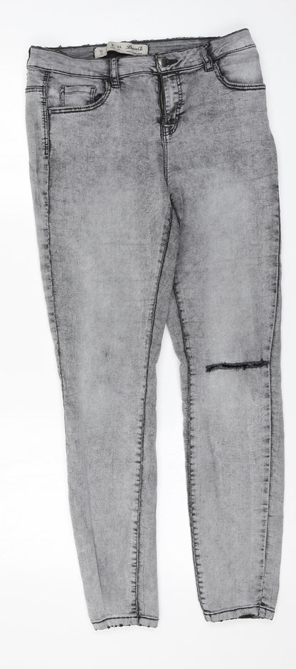 Denim & Co. Womens Grey  Cotton Trousers  Size 12 L28 in Regular