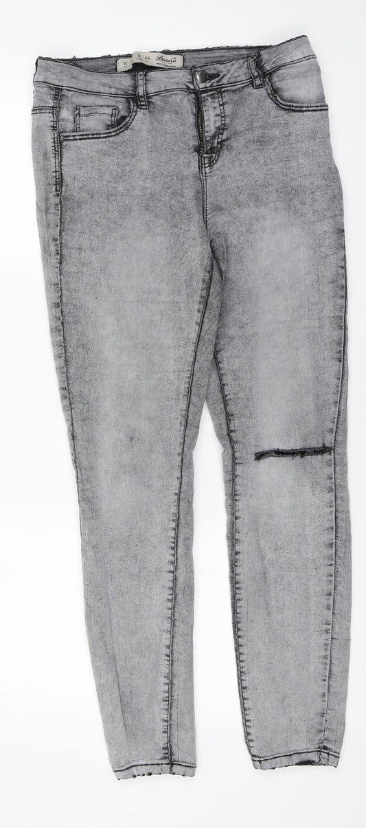 Denim & Co. Womens Grey  Cotton Trousers  Size 12 L28 in Regular