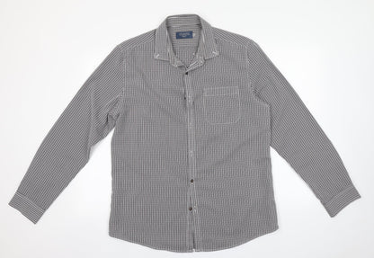 Atlantic Bay Mens Grey Striped Polyester  Button-Up Size L Collared