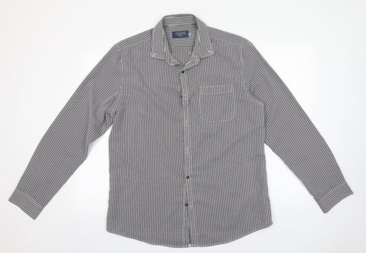 Atlantic Bay Mens Grey Striped Polyester  Button-Up Size L Collared