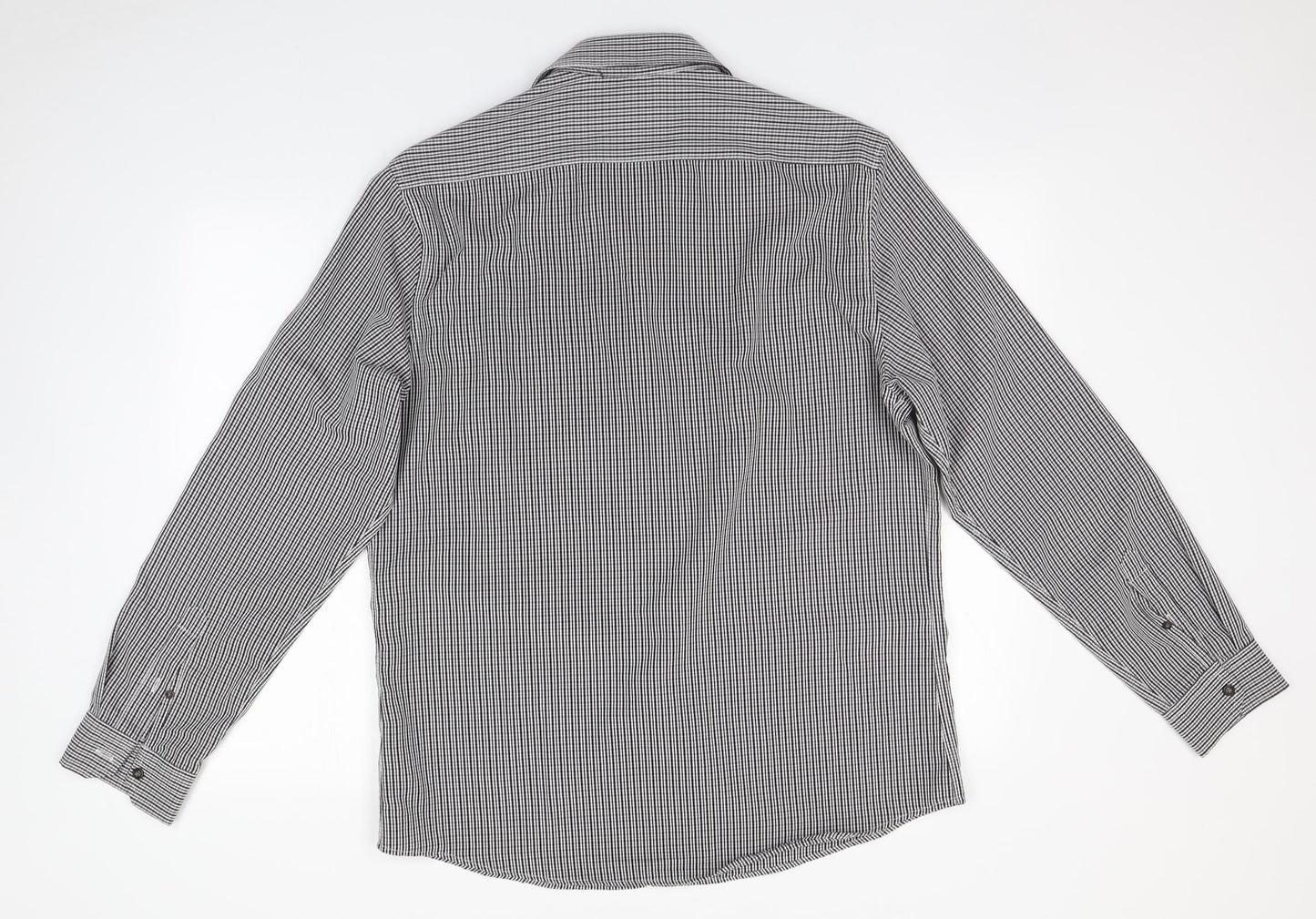 Atlantic Bay Mens Grey Striped Polyester  Button-Up Size L Collared