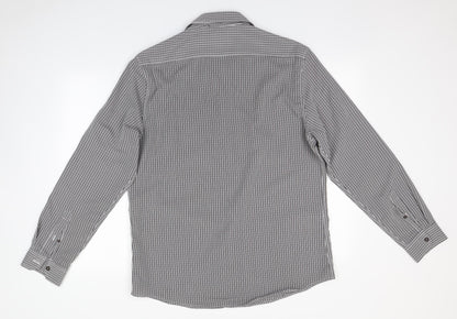 Atlantic Bay Mens Grey Striped Polyester  Button-Up Size L Collared