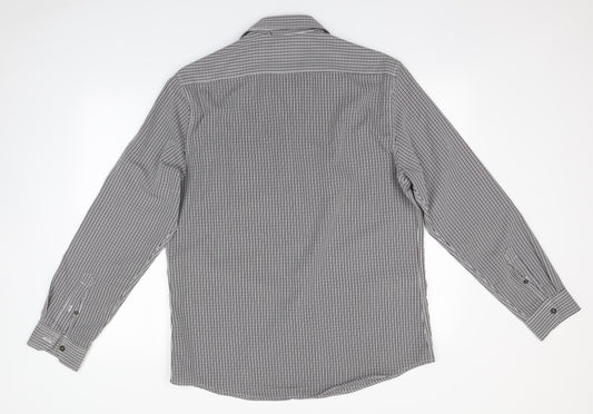 Atlantic Bay Mens Grey Striped Polyester  Button-Up Size L Collared