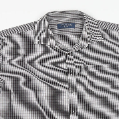 Atlantic Bay Mens Grey Striped Polyester  Button-Up Size L Collared
