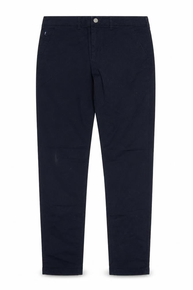 Front view of Bien Bleu men’s blue cotton trousers, size L, 30-inch leg regular