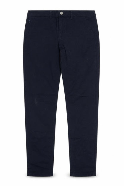 Front view of Bien Bleu men’s blue cotton trousers, size L, 30-inch leg regular