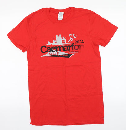 Gildan Mens Red  Cotton Basic T-Shirt Size S Round Neck  - Marathon, Caernarfon