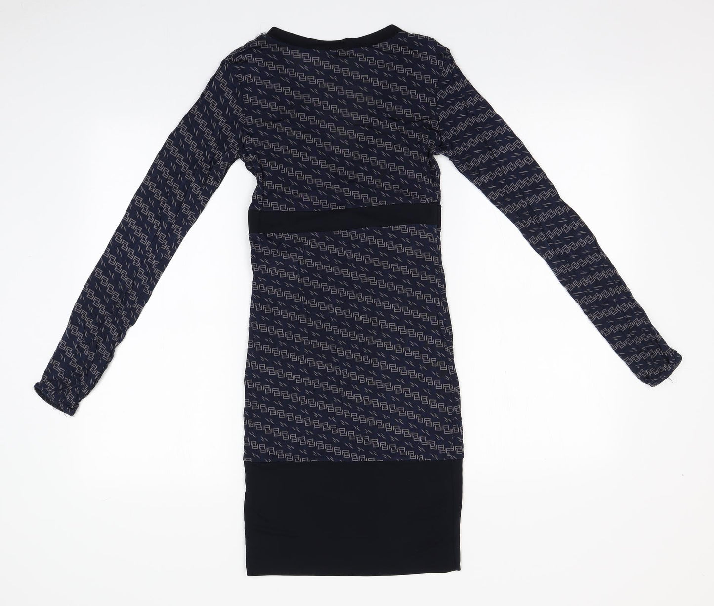 Artigli Womens Blue Geometric Viscose Pencil Dress    V-Neck