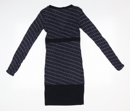 Artigli Womens Blue Geometric Viscose Pencil Dress    V-Neck