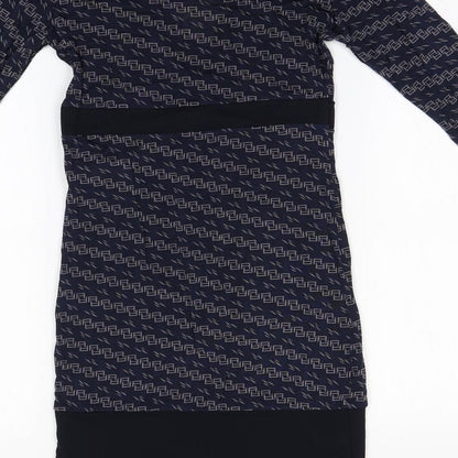 Artigli Womens Blue Geometric Viscose Pencil Dress    V-Neck