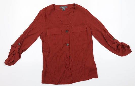 Primark Womens Red  Viscose Basic Button-Up Size 6 V-Neck