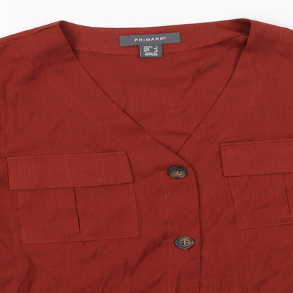Primark Womens Red  Viscose Basic Button-Up Size 6 V-Neck