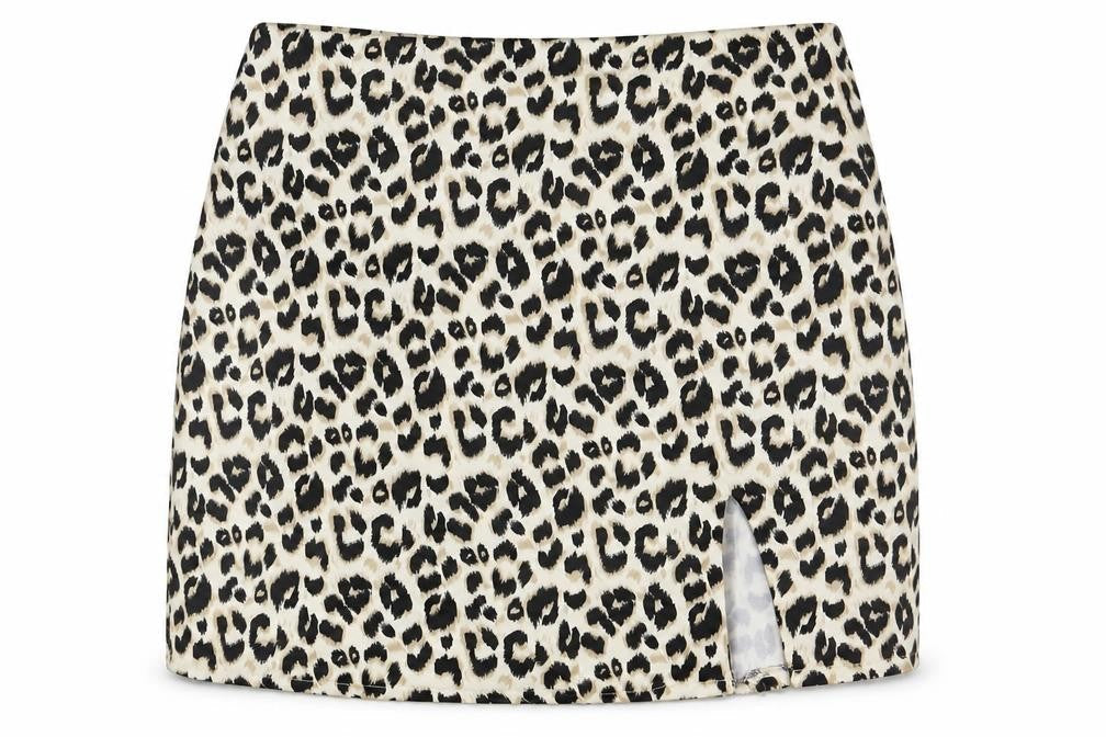 Front view of Preworn women’s brown animal print straight & pencil skirt