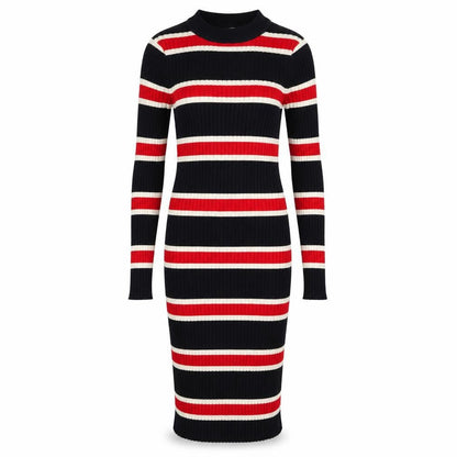 Front view of Divided women’s blue round neck striped cotton jumper, size UK 4