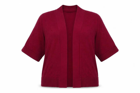 Front view of MudFlower women’s pink round neck viscose cardigan jumper, size M