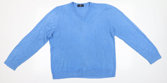 Blue Harbour Mens Blue V-Neck  Acrylic Pullover Jumper Size L