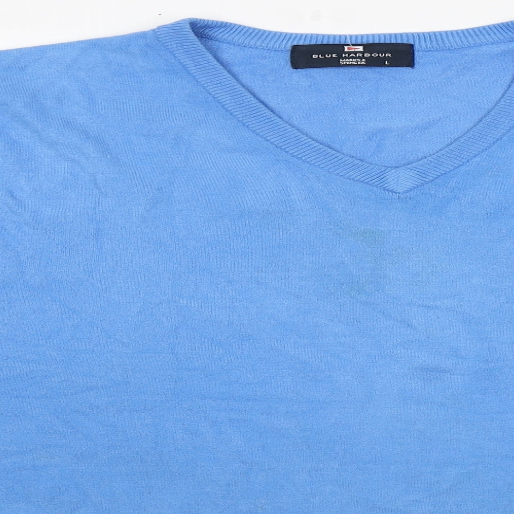 Blue Harbour Mens Blue V-Neck  Acrylic Pullover Jumper Size L