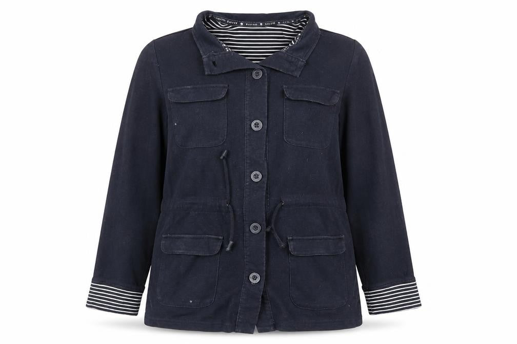 Front view of New England women’s blue jacket, size UK 16