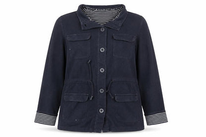 Front view of New England women’s blue jacket, size UK 16