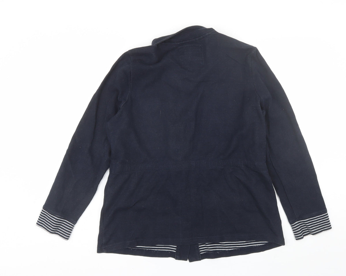Back view of New England women’s blue jacket, size UK 16