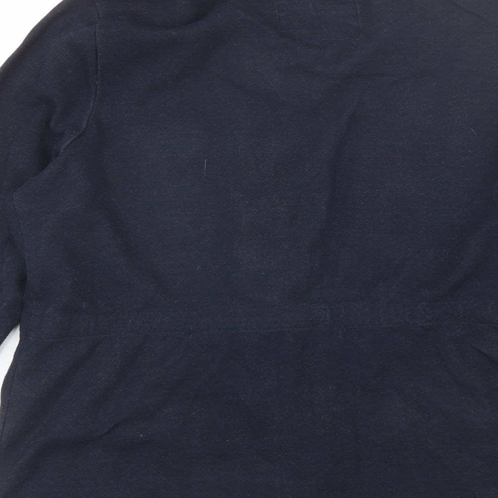 Brand and care label for New England women’s blue jacket, size UK 16