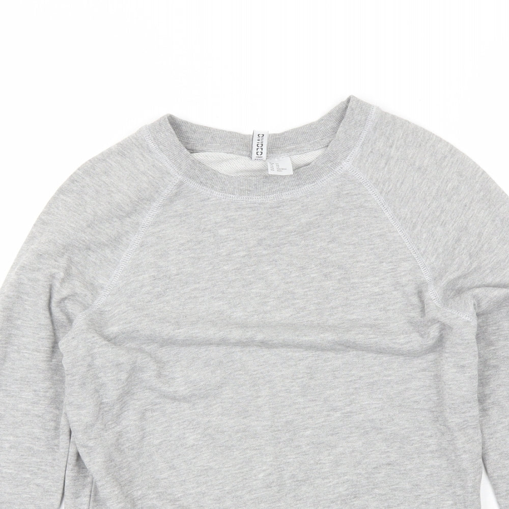 Close-up detail of Divided women’s grey round neck cotton jumper, size XS