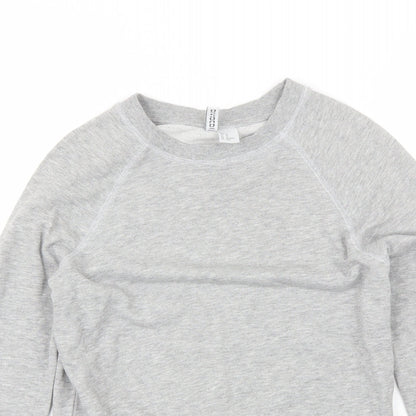 Close-up detail of Divided women’s grey round neck cotton jumper, size XS