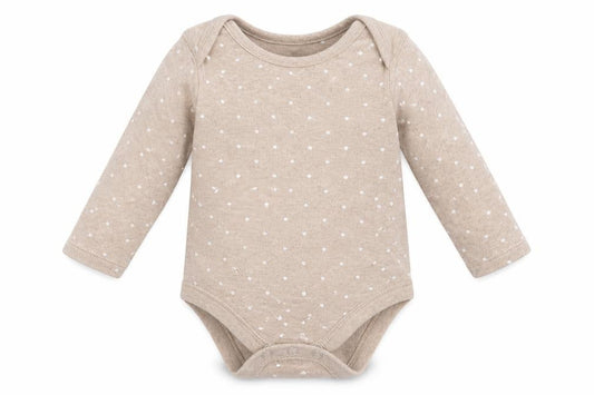 Front view of Marks & Spencer Baby Brown Polka Dot Cotton Babygrow One-Piece, size 6-9, Months