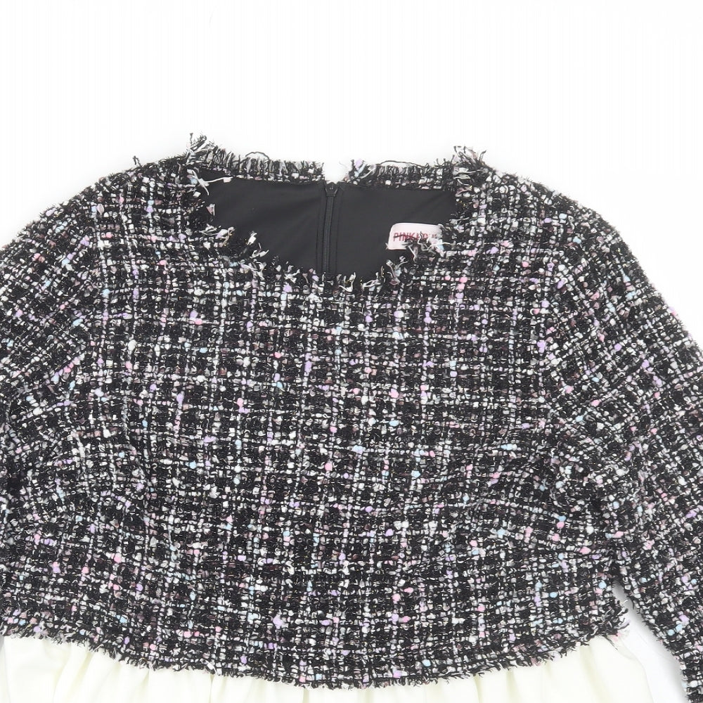 Close-up detail of Pink Boutique women’s black round neck polyester jumper, size UK 6